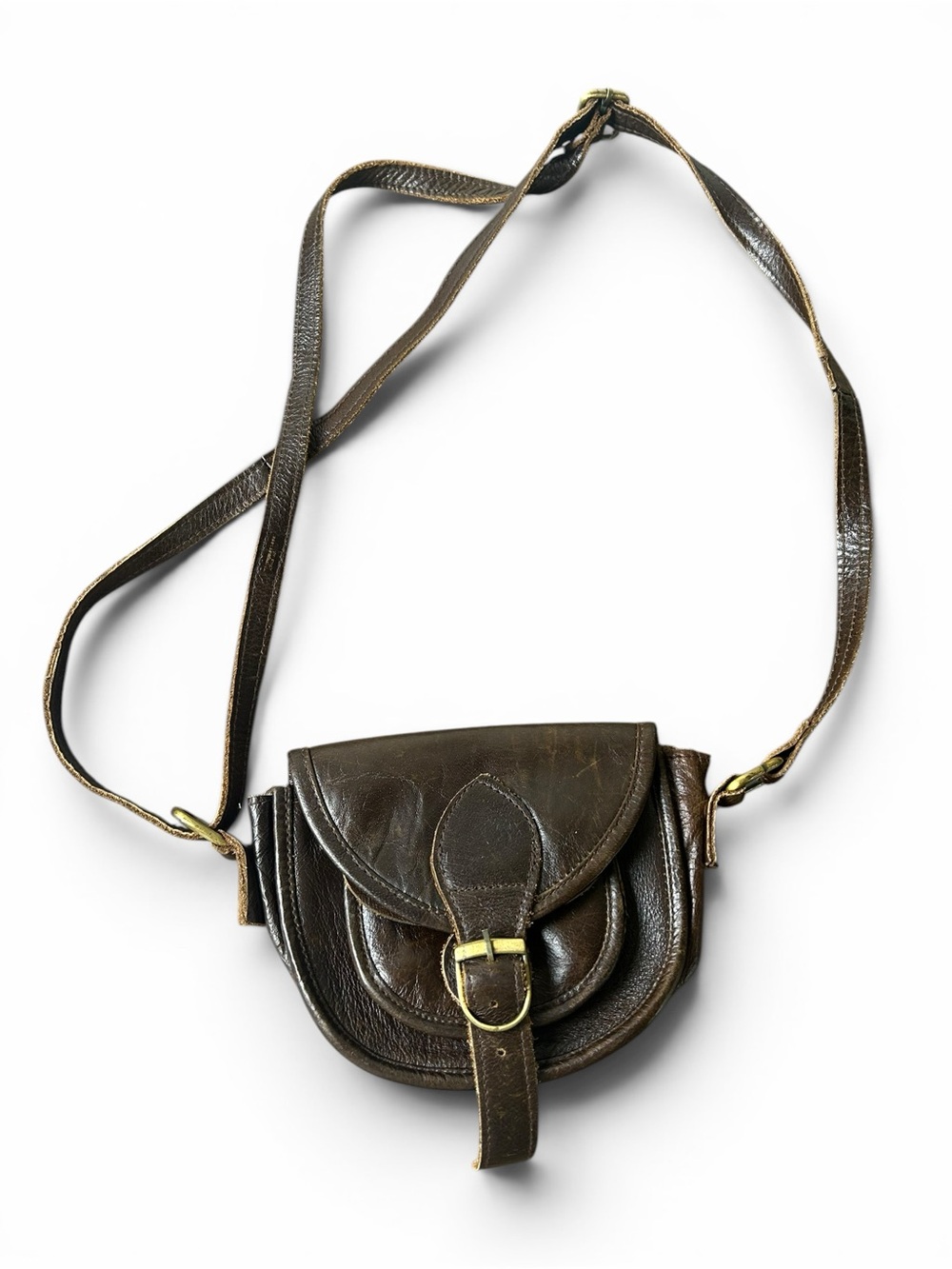 Vintage Brown Leather Saddle Bag Floral Lined Crossbody Purse Boho Mini Bag